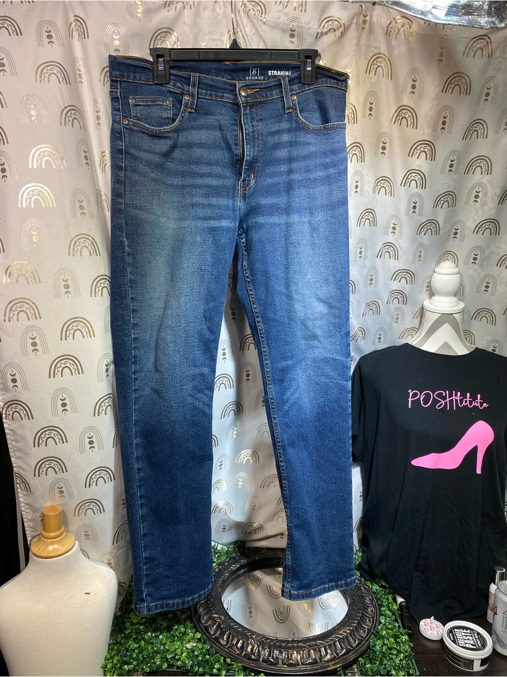 George Classic Straight-Leg Dark Blue Jeans